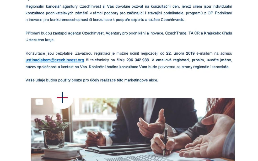 Konzultační den agentur CzechInvest, API, CzechTrade a Krajského úřadu Ústeckého kraje